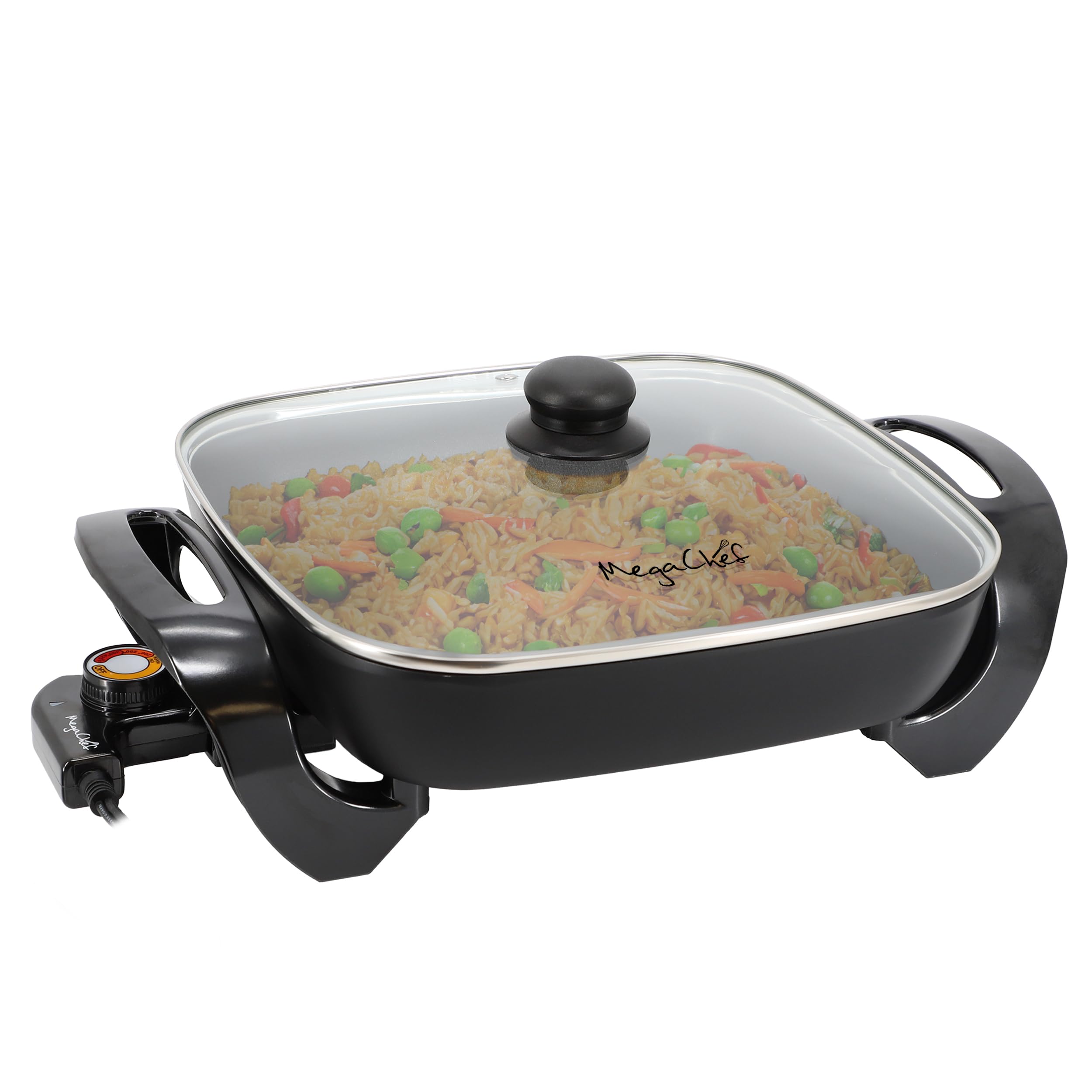 Sartén eléctrica con tapa de vidrio templado, revestimiento antiadherente y control de temperatura ajustable, versátil electrodoméstico de cocina pequeño (sartén de 11.81 pulgadas)