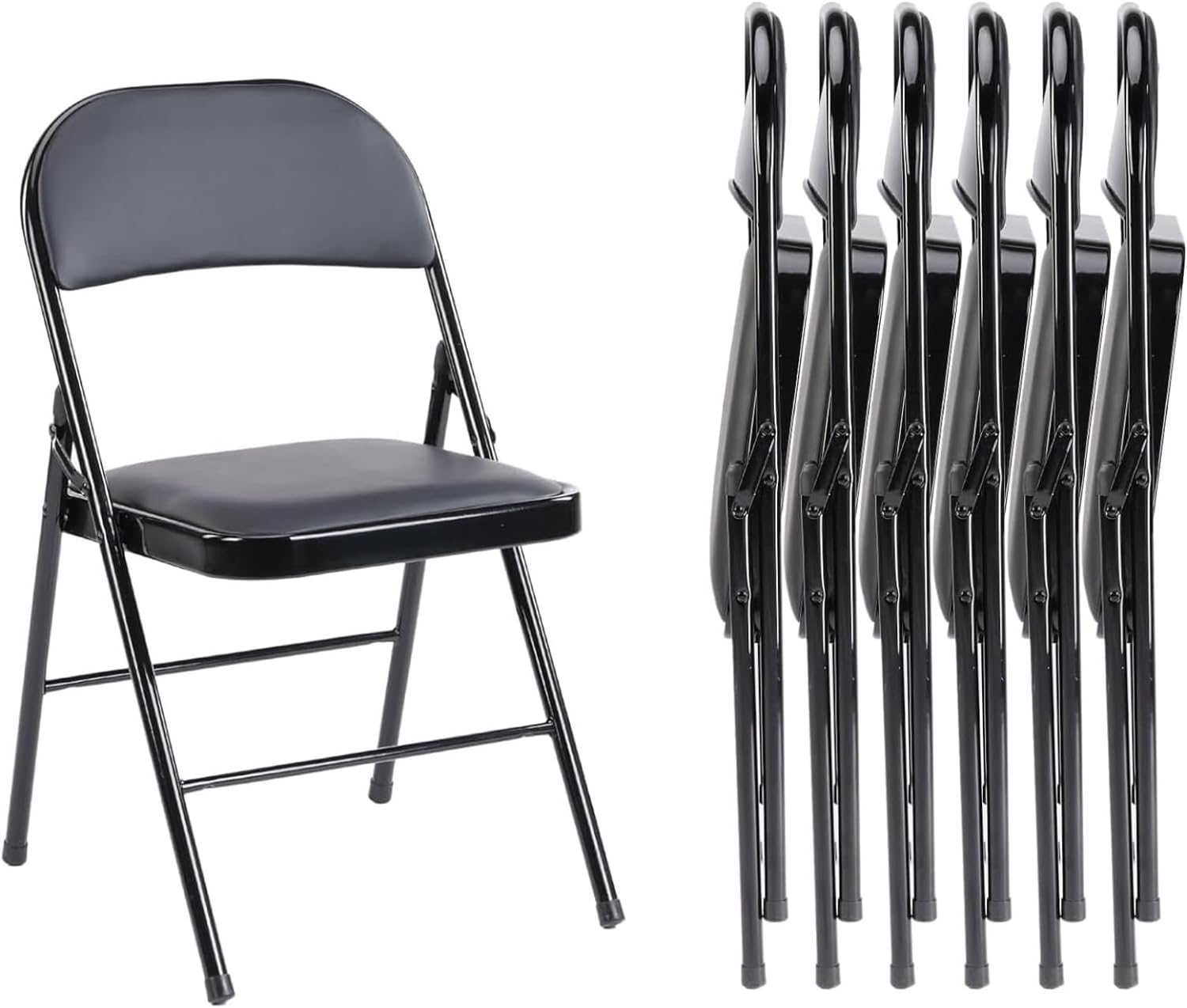 Sweetcrispy Folding Chair 6 Pack, Leather Padded Folding Chairs, Sturdy Metal Foldable Chairs, Easy to Use and Store, Outdoor and Indoor, for Home, Office, Party, Comfy