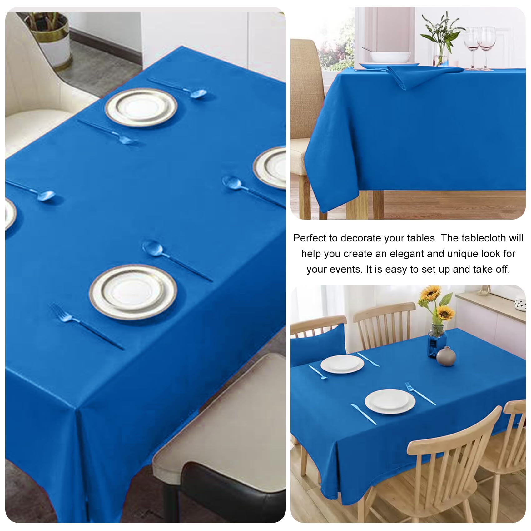 Paquete de 4 manteles cuadrados de 85 x 85 pulgadas, color azul, lavables a máquina, de tela de poliéster, para comedor, fiestas de bufé, picnic, eventos, bodas y restaurantes (azul)