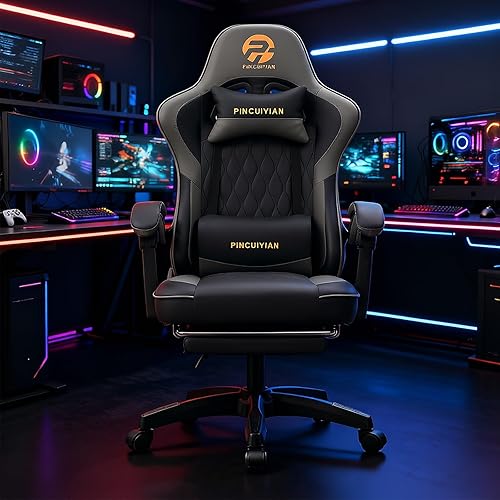 Miniatura 2 de Silla ergonómica para juegos con reposapiés y soporte lumbar, silla de computadora reclinable de piel sintética con respaldo alto y reposacabezas y