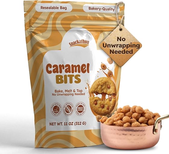 Snackathon Caramel Bits, 11 OZ Resealable Bulk Bag, Unwrapped Classic Sweet & Buttery Caramel Chips for Baking, Melting & Candy Making, Made in USA