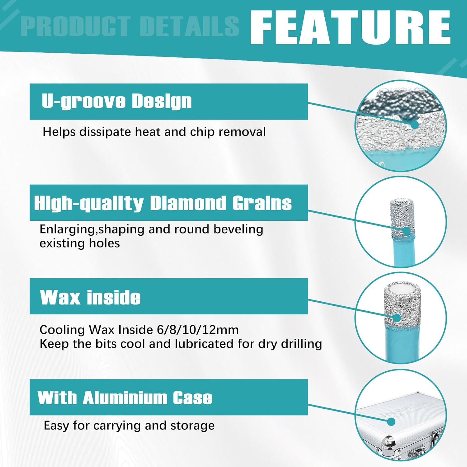 Dry Diamond Core Drill Bits Set 10PCs(1/4",5/16",4/5",1",1-3/8",2" Drill Bit+1-3/8" Beveling Chamfer Bit+3/8" Finger Milling Bit+Adapter) for Ceramic,Tile,Marble,Porcelain 5/8-11 Thread