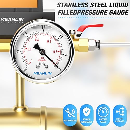 Miniatura 7 de MEANLIN MEASURE - Vacuómetro de acero inoxidable, esfera con cara de 2.5 pulgadas, NPT de 14 de pulgada, montaje trasero central, -30  0 psi