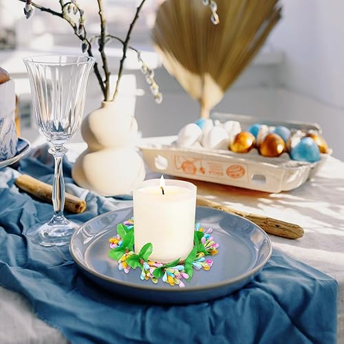 Miniatura 7 de YBB 10 anillos de vela de Pascua, coronas, anillos artificiales de bayas de primavera para decoración de mesa de fiesta de Pascua