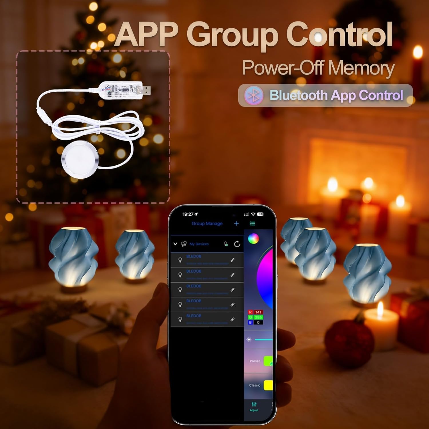3Pack LED Lamp Kit 001 App Control for Bambu Lab 3D Printing, USB RGB LED Round Light with APP Cluster Control, DIY Lamp Making Kit for Craft Projects, Music Sync, 16M Colors, Memory Function