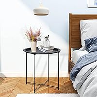 Vista 6 de Garden 4 you End Table 2 PCS Metal Side Table Black Round Folding Tray Cyan Sofa Small Accent Fold-able Table, Round End Table Tray, Next to Sofa