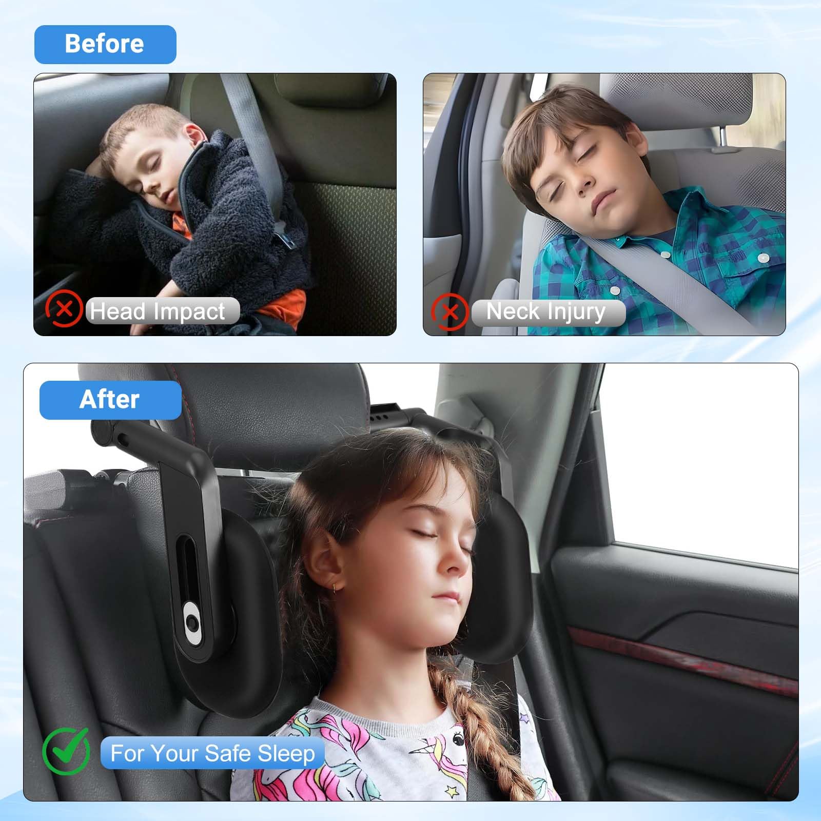 Kopfstütze Auto Kinder, Auto Kopfstütze 2025 Upgrade 360° Drehbare Reise Nackenstütze - 3 Punkt Verbindung Verstellbare Autositz Nackenkissen für Erwachsene,Atmungsaktive Memory Foam