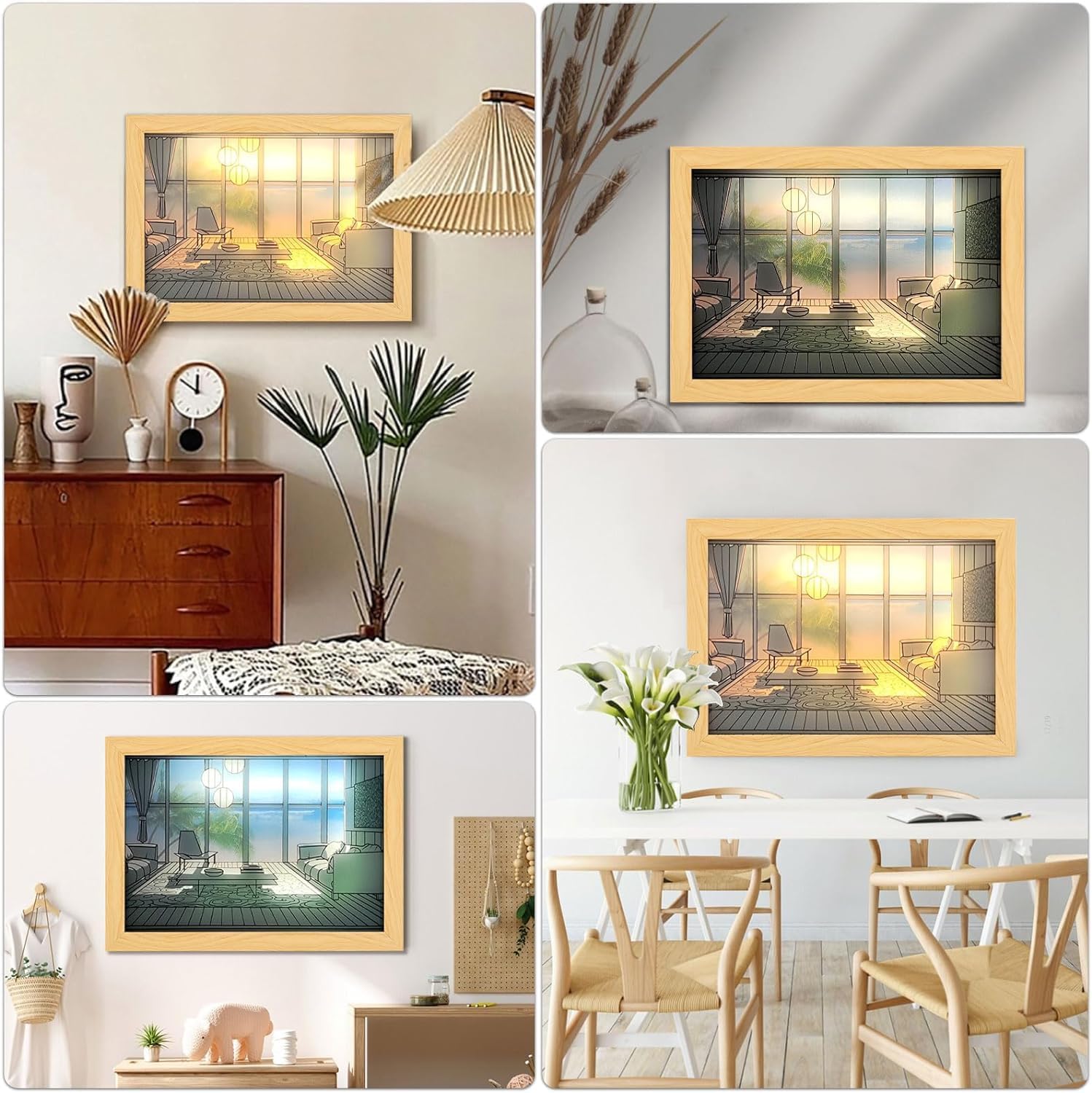 Riveira 3 Color Luminous Lighting Acrylic Wall Art Frame Light & Shadow The Art of Photo Frame, Bedroom Wall Decoration Creative Children's Night Light Decor - (Random Design) 4