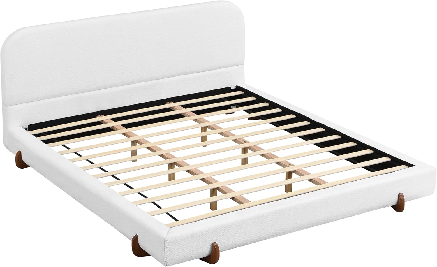 Christopher Knight Home Destin Modern California King Size Bed Frame and Headboard, Solid Wood California King Platform Bed Frame with Upholstered Headboard, No Box Spring Needed, Easy Assembly, White