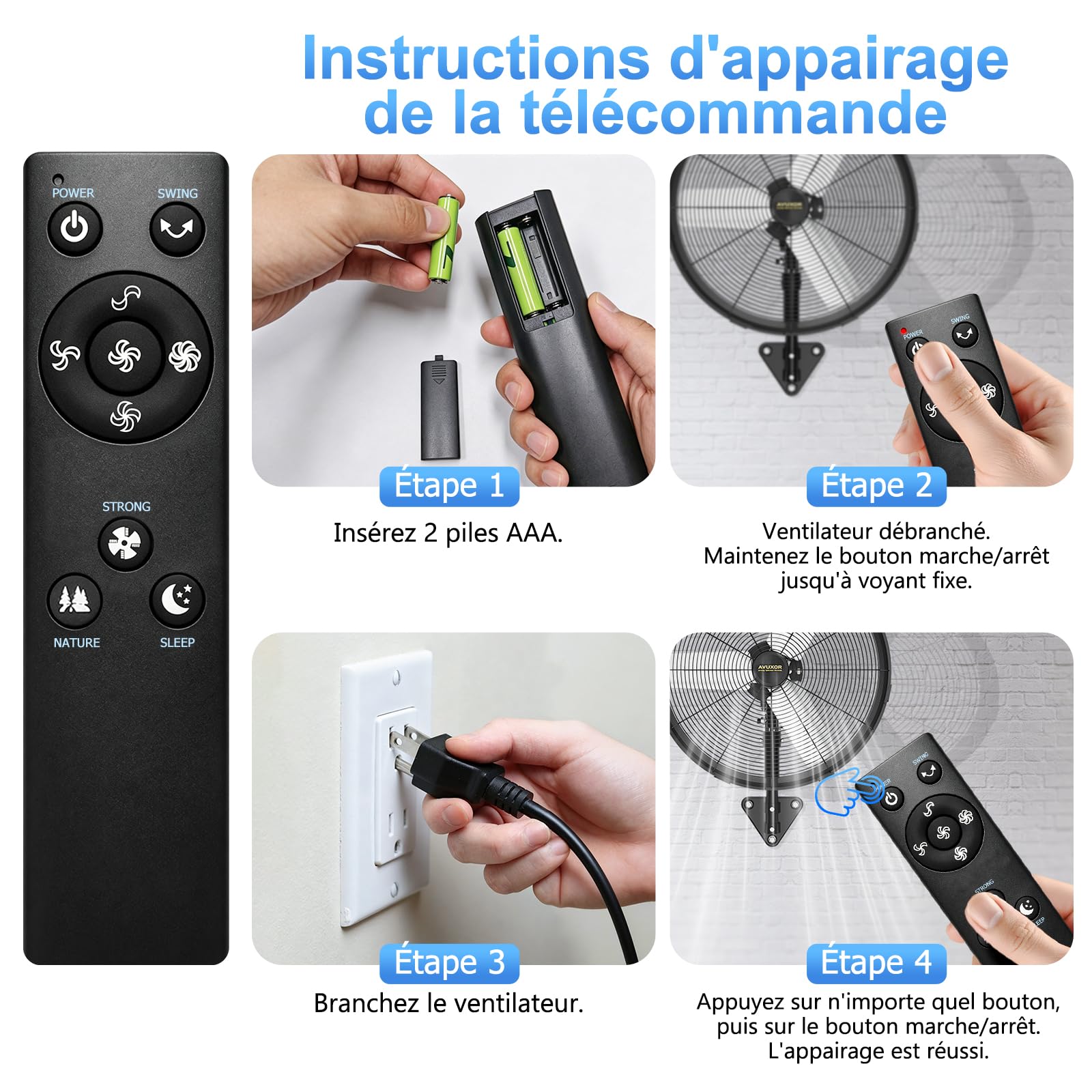Ventilateur Mural Extérieur 60 cm avec Télécommande, Ventilateur Oscillant 4 Vitesses, Moteur DC Sans Balais Étanche, Ventilateur Industriel pour Garage, Entrepôt, Usine et Maison