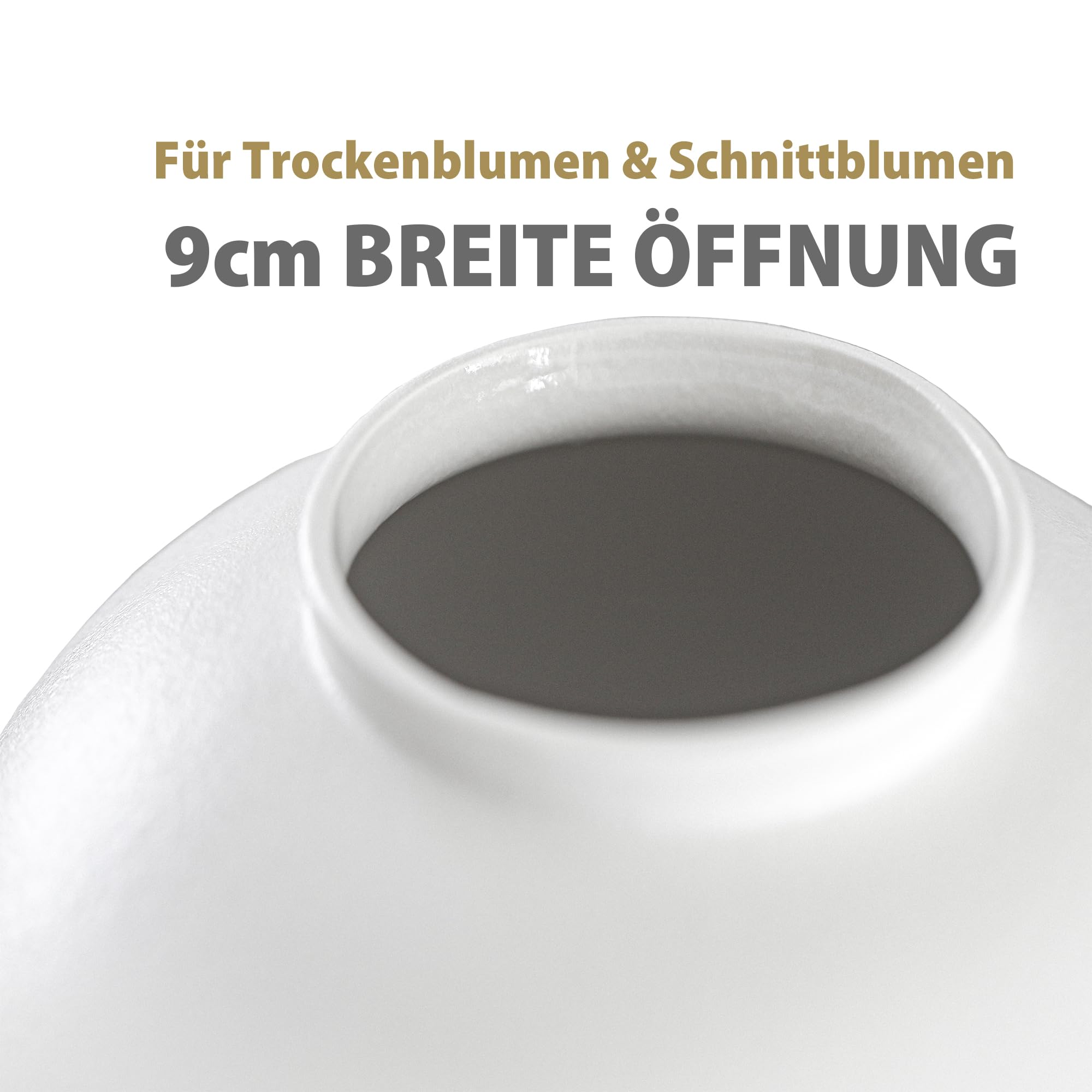 PEUZ Große weiße Keramikvase Einfache Moderne Kugelförmige Blumenvase aus Keramik Höhe 24 cm Dekorative Vase für Wohnzimmer, Schlafzimmer & Büro