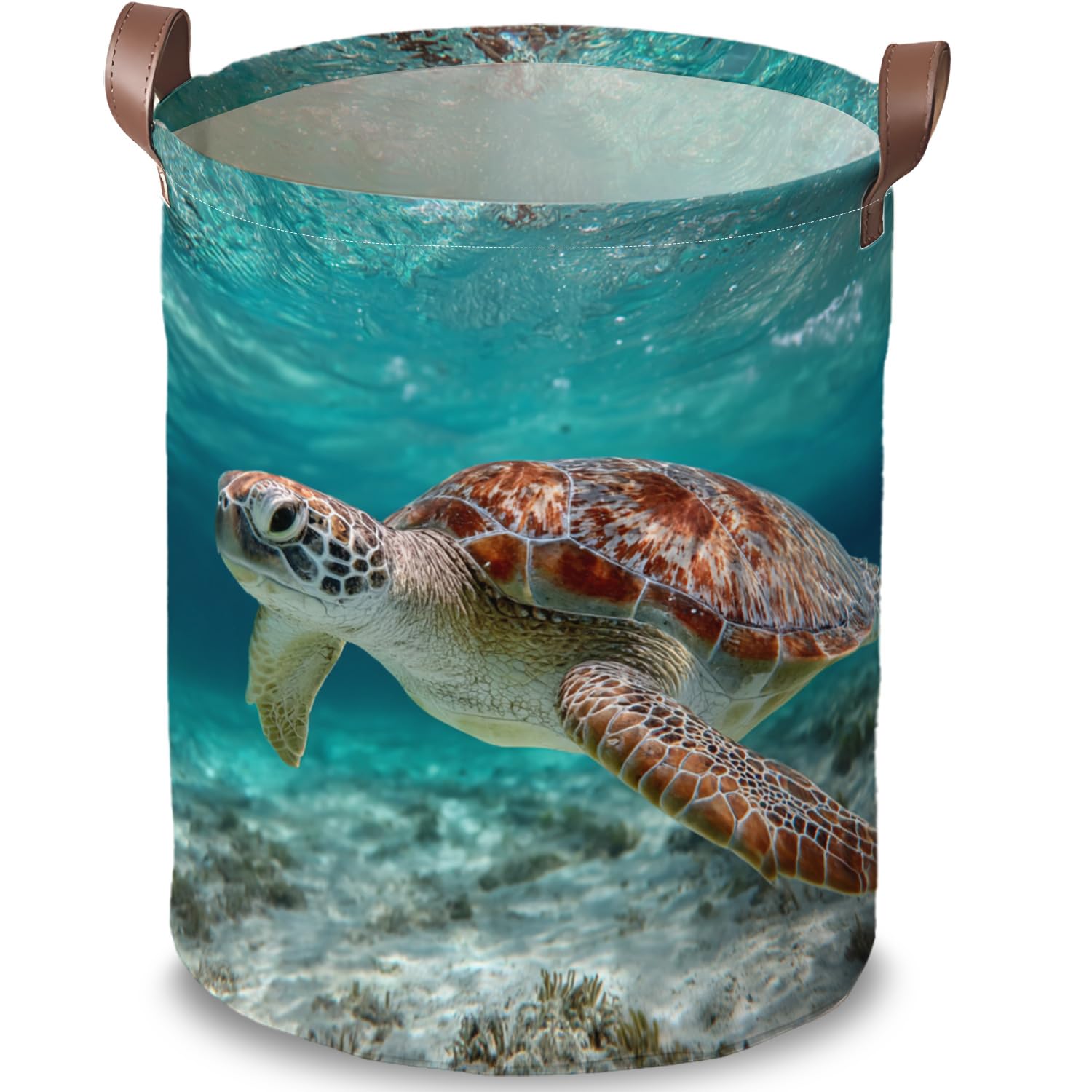 Funky Sea Turtle Beach Laundry Basket, Oxford Cloth Hamper, 15.75x19.7in