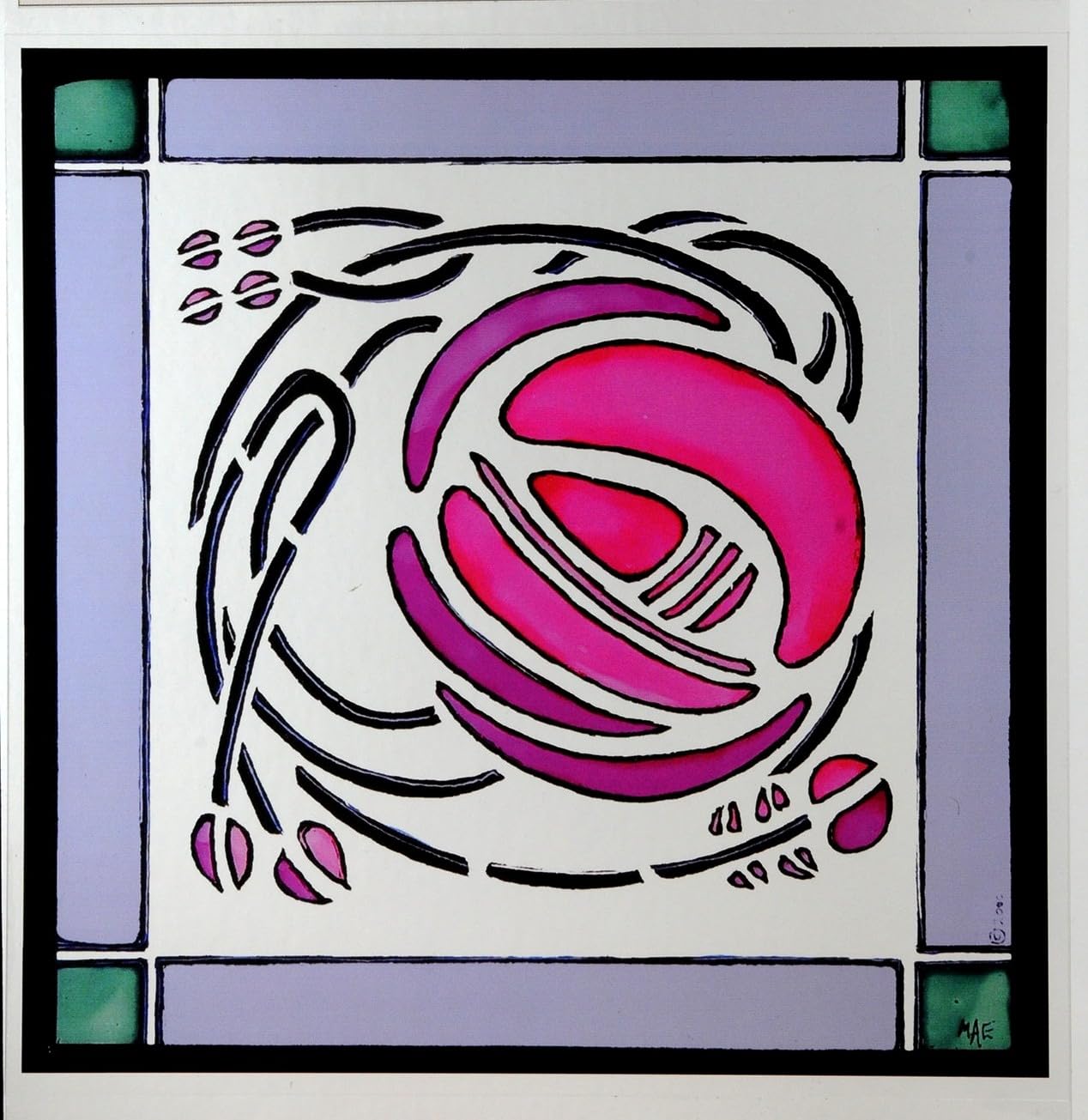 Winged Heart Static Window Cling in a Mackintosh Windyhill Rose Design