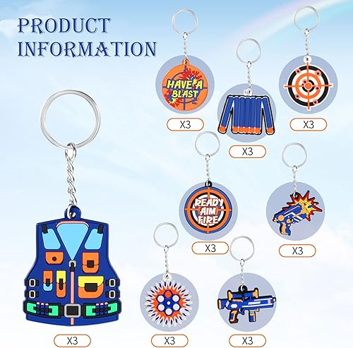 Miniatura 2 de GFBIND 24 llaveros de silicona para decoración de cumpleaños de niños con temática de dardos, regalos de fiesta de dardos suaves, 8 estilos