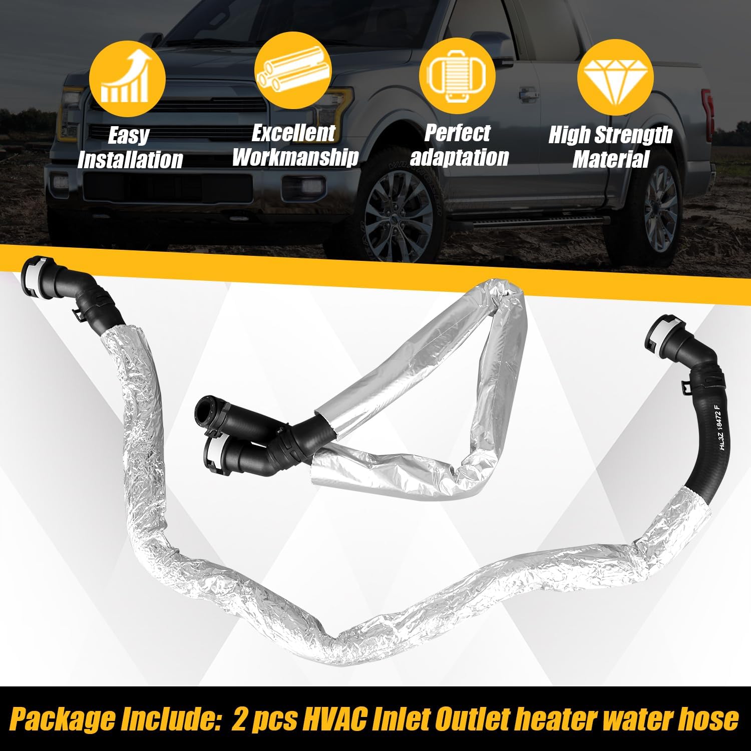 COOL STAR Heavy Duty HVAC Heater Water Inlet Outlet Hose 2PCS Compatible with Ford F150 3.5L V6 2017-2020 Replace HL3Z-18472-E HL3Z-18472-F