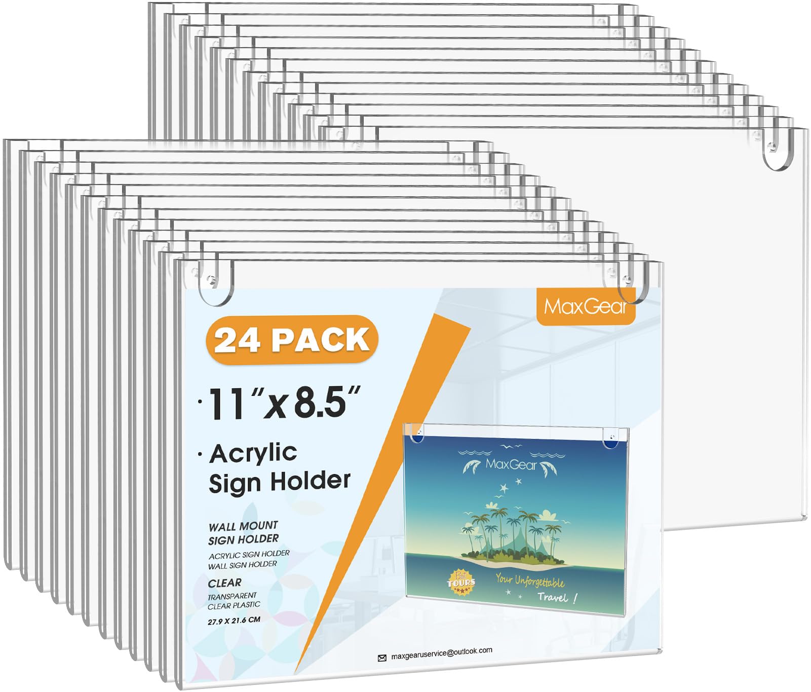 MaxGear Acrylic Sign Holder 8.5 x 11 Inch, Wall Mount Sign Holders Clear Plastic Picture Frame with Adhesive Tapes and Screws for Office, Home, Store,