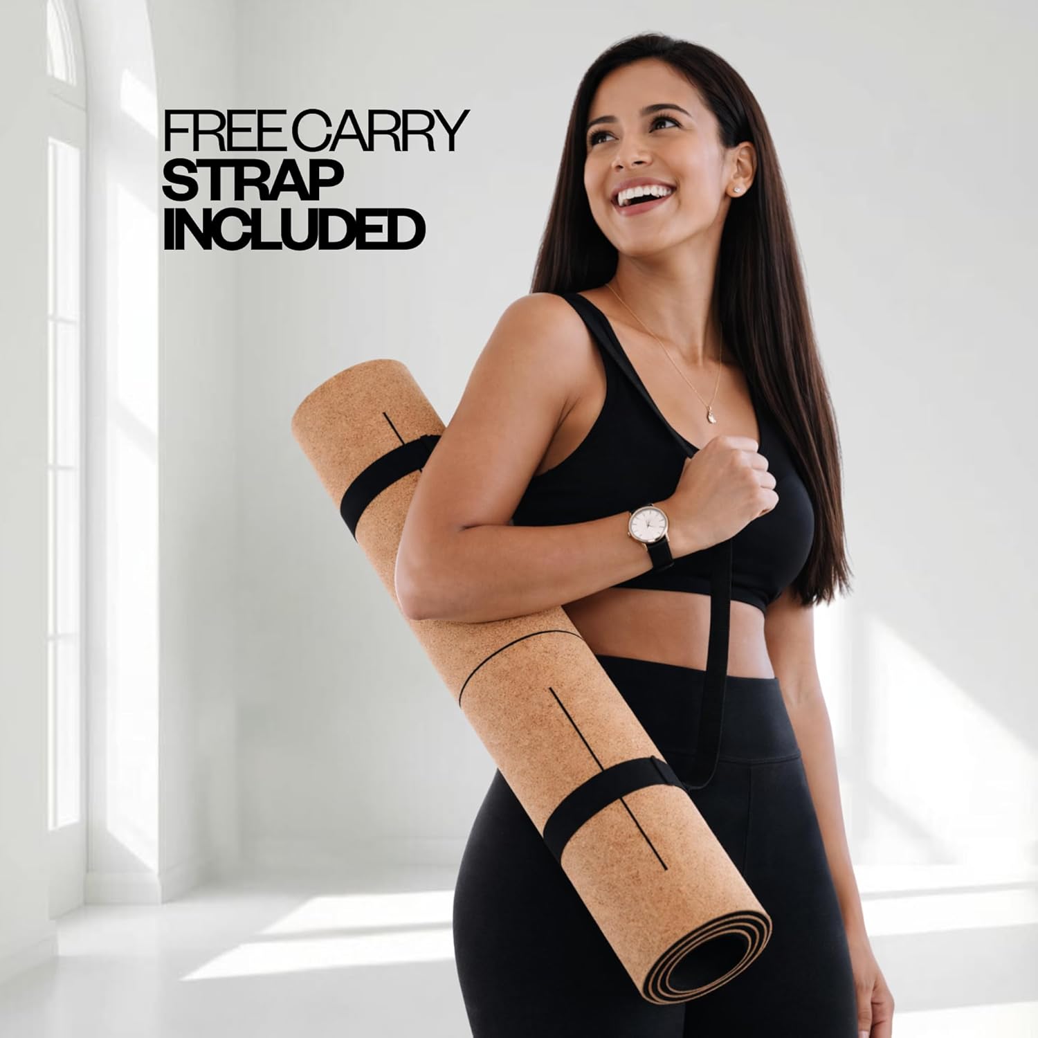 Premium Cork Yoga Mat 6mm Thick Non-Slip – Hot Yoga Mat Sweat Resistant Cork & Rubber with Alignment Lines, Extra Large 72x26, Joint Support, Carry Strap – Rayforce