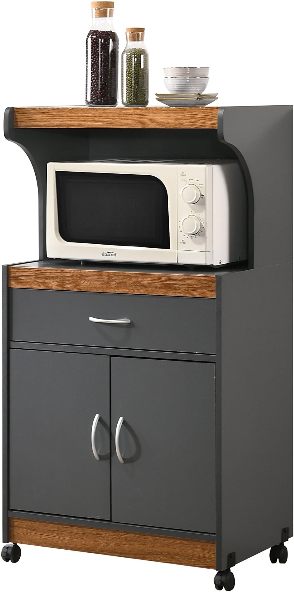 Hodedah Microwave Kitchen Cart, Grey/Oak