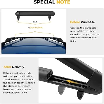 BougeRV Lockable Ski & Snowboard Racks, Extension with Sliding Feature, 28'' Fits 6 Pairs Skis or 4 Snowboards, Crab Mounting System Fits for Square/Aero/Oval Cross Bars