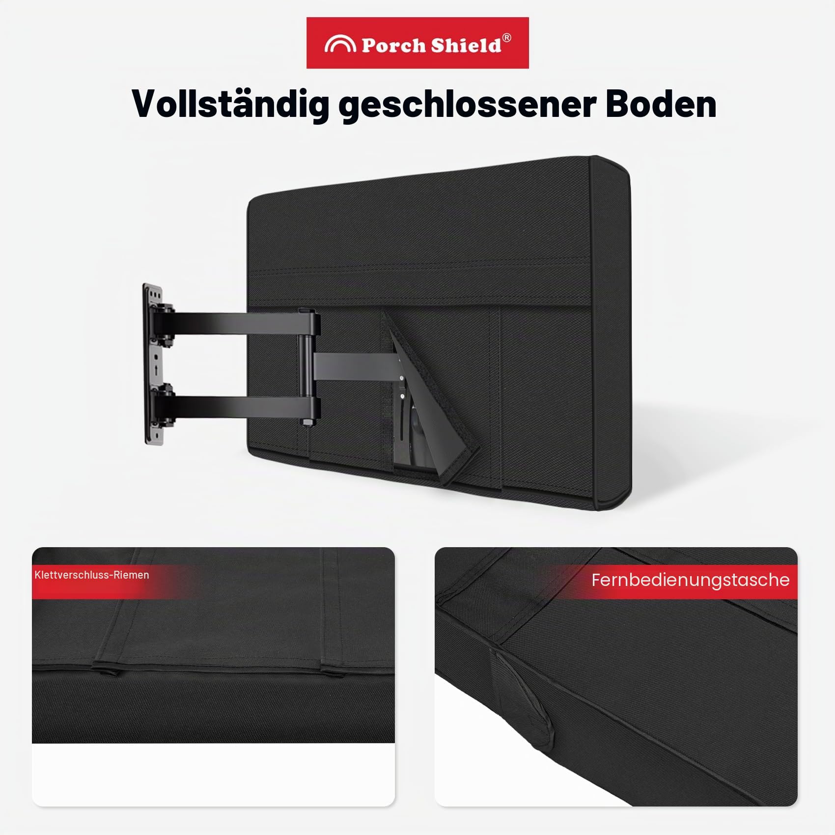 Porch Shield 63-65 Zoll Outdoor TV-Abdeckung, universeller wetterfester Schutz für LCD-, LED-, Plasma-Flachbildschirm, kompatibel mit Wandhalterungen und Ständern (Schwarz)