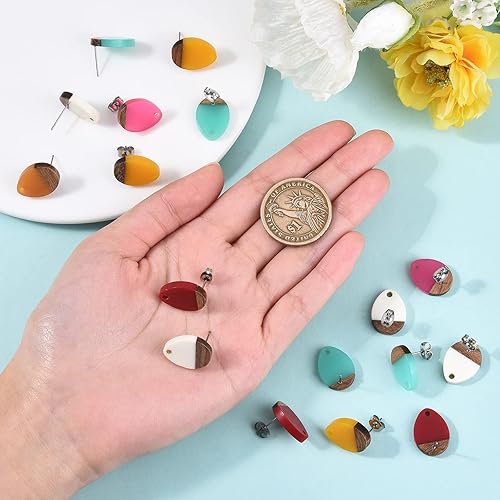 Vista 32 de Airssory 5 pares de aretes ovalados de latón chapado en oro de 18 quilates de 0.689 x 0.512 in para mujer, aretes para hacer joyas