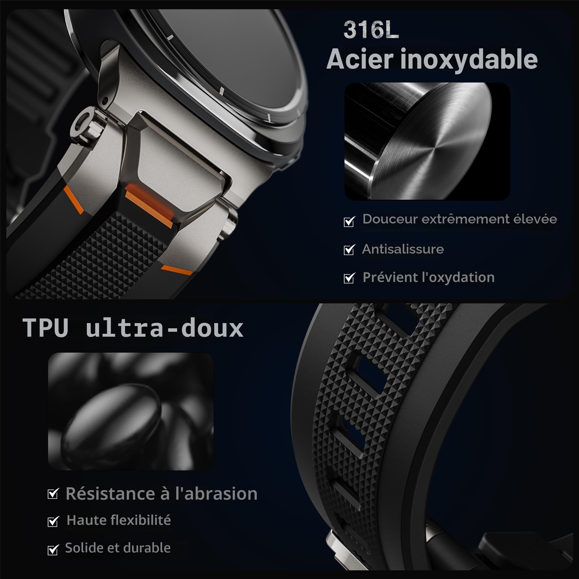 ULTIMAL Bracelet pour Samsung Galaxy Watch Ultra 47 mm (2025/2024) Compatible avec les montres Samsung Bracelets pour hommes, bracelet de montre sport Robuste Métal haut de gamme