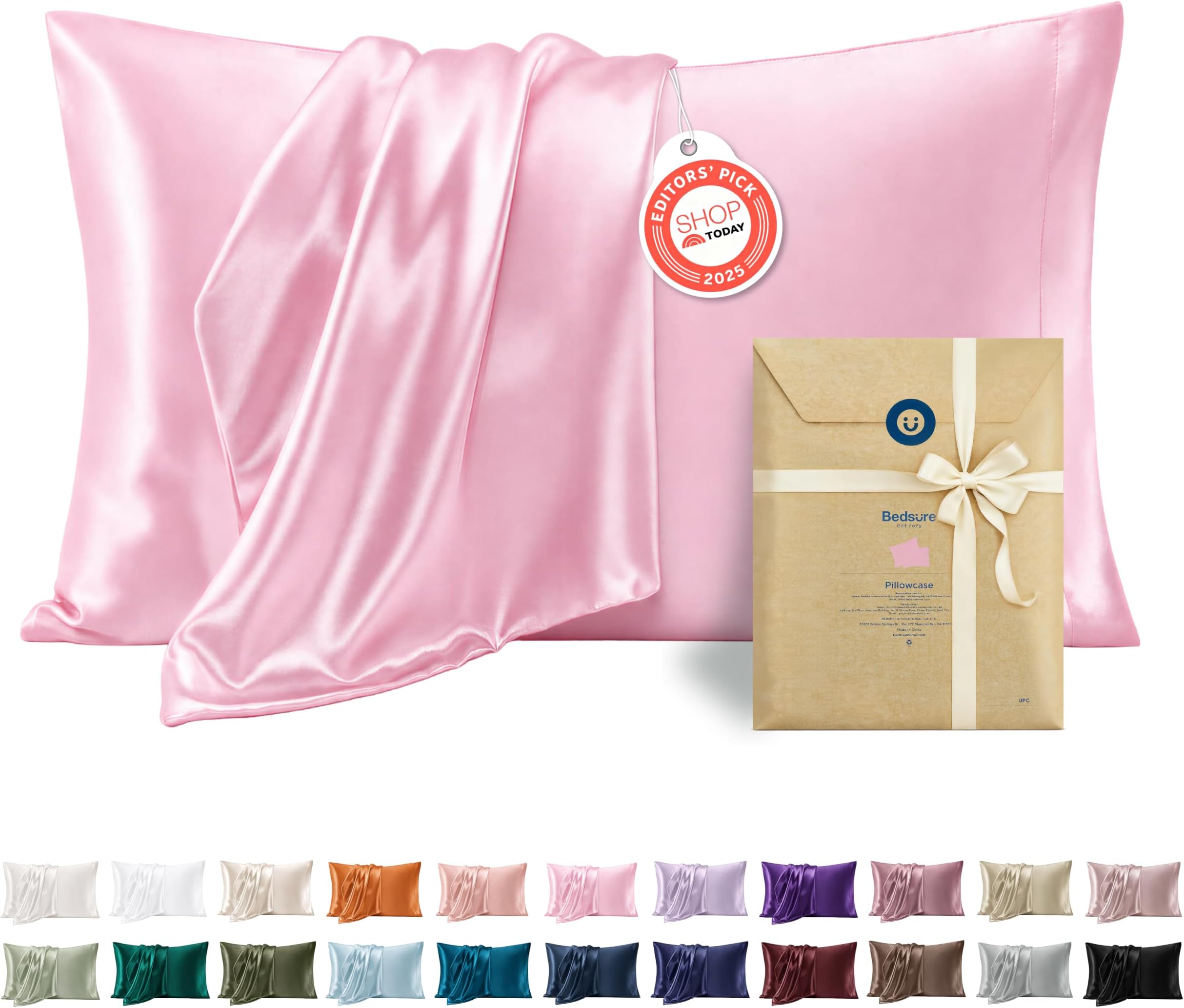 Bedsure Satin Pillowcase for Hair and Skin Queen, Similar to Silk Pillow Cases, Valentine Pillow Covers Set of 2 with Envelope Closure, Pink Room Decor Essentials, Gifts for Women Girls 20x30 Inches