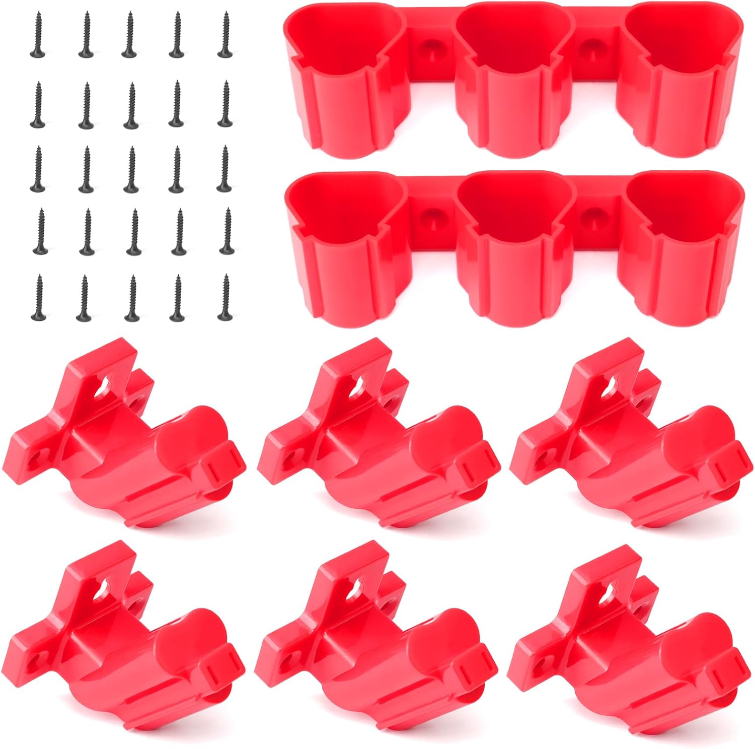 Tool Holders and Battery Holder Compatible with Milwaukee M12 12V Electric Drill Tools Storage Wall Mount Red Plastic Hanger for Shelf, Work Van or Toolbox with 22 Screws