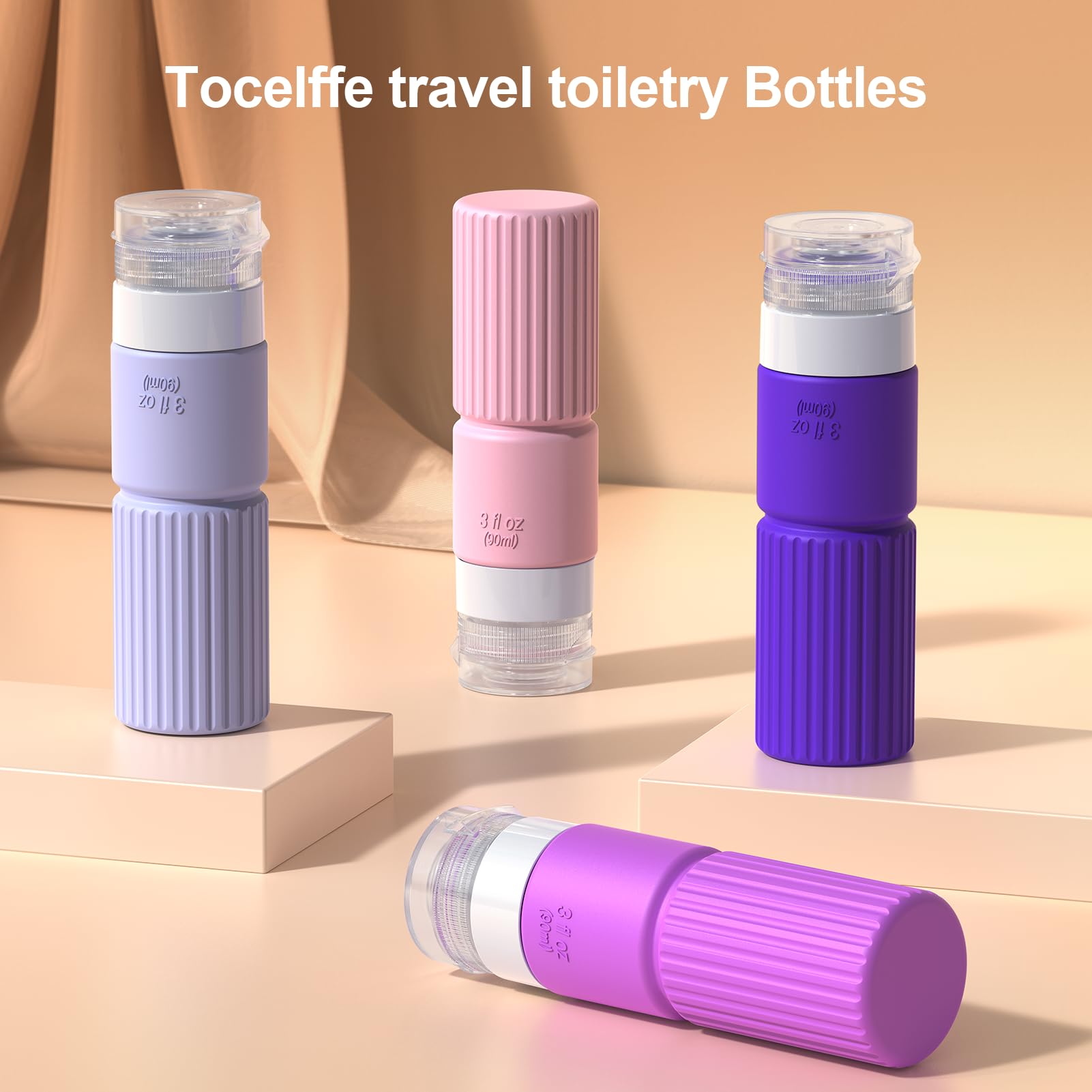 Tocelffe Butelki podróżne na przybory toaletowe, 18 szt., morelowe, zatwierdzone przez TSA, szczelne, 85 g, materiał PET, idealne do podróży, biwakowania, aktywności na świeżym powietrzu