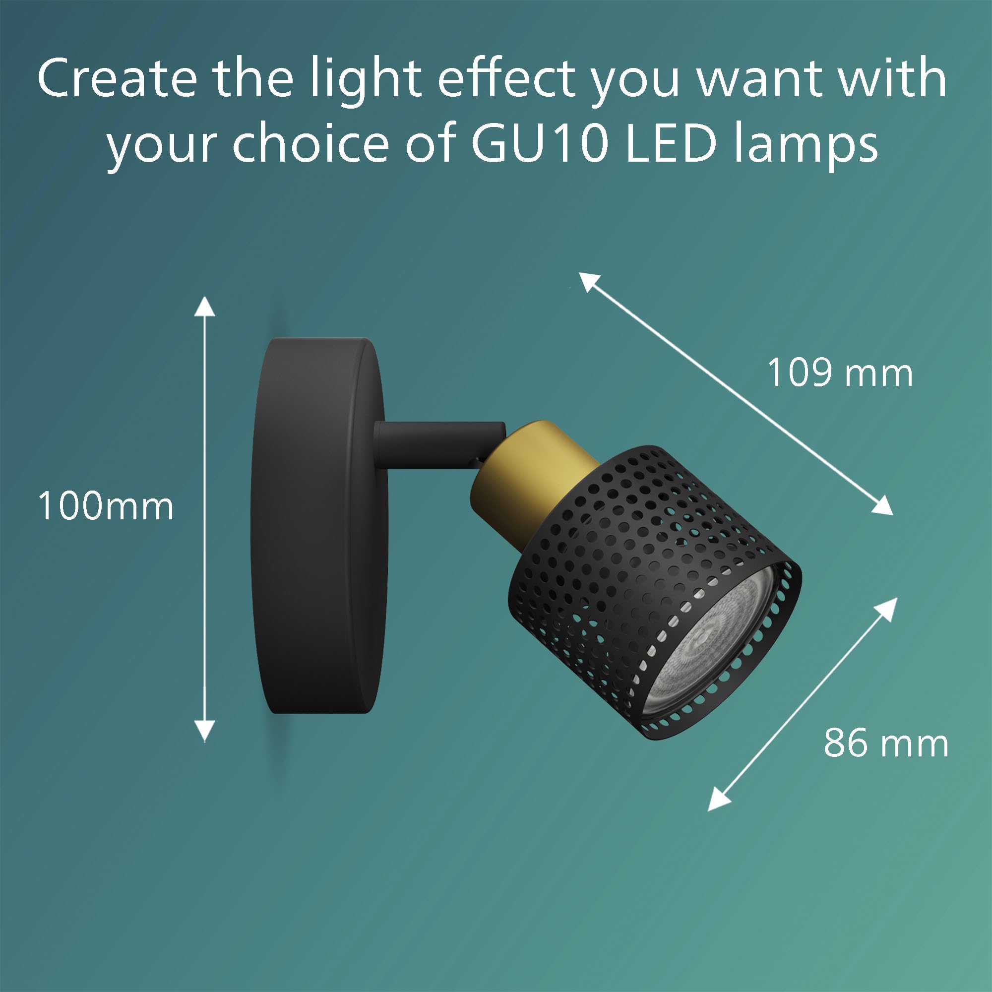 PHILIPS Niall Spot 1-Head, GU10 not Included, Brass, IP20, Black-Gold, Black/Gold - Image 3