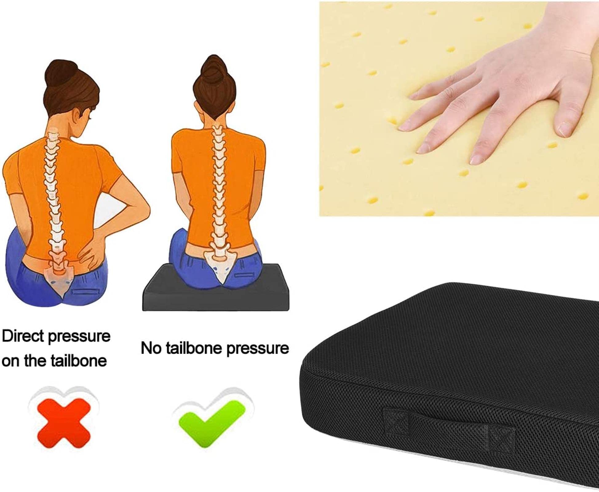Coussin de siège en Mousse à mémoire de mémoire, tampons de Chaise pour Voiture de Bureau, idéal pour Coccyx orthopédique Améliore la Posture, Disponible en Quatre Couleurs (48x45x9cm)