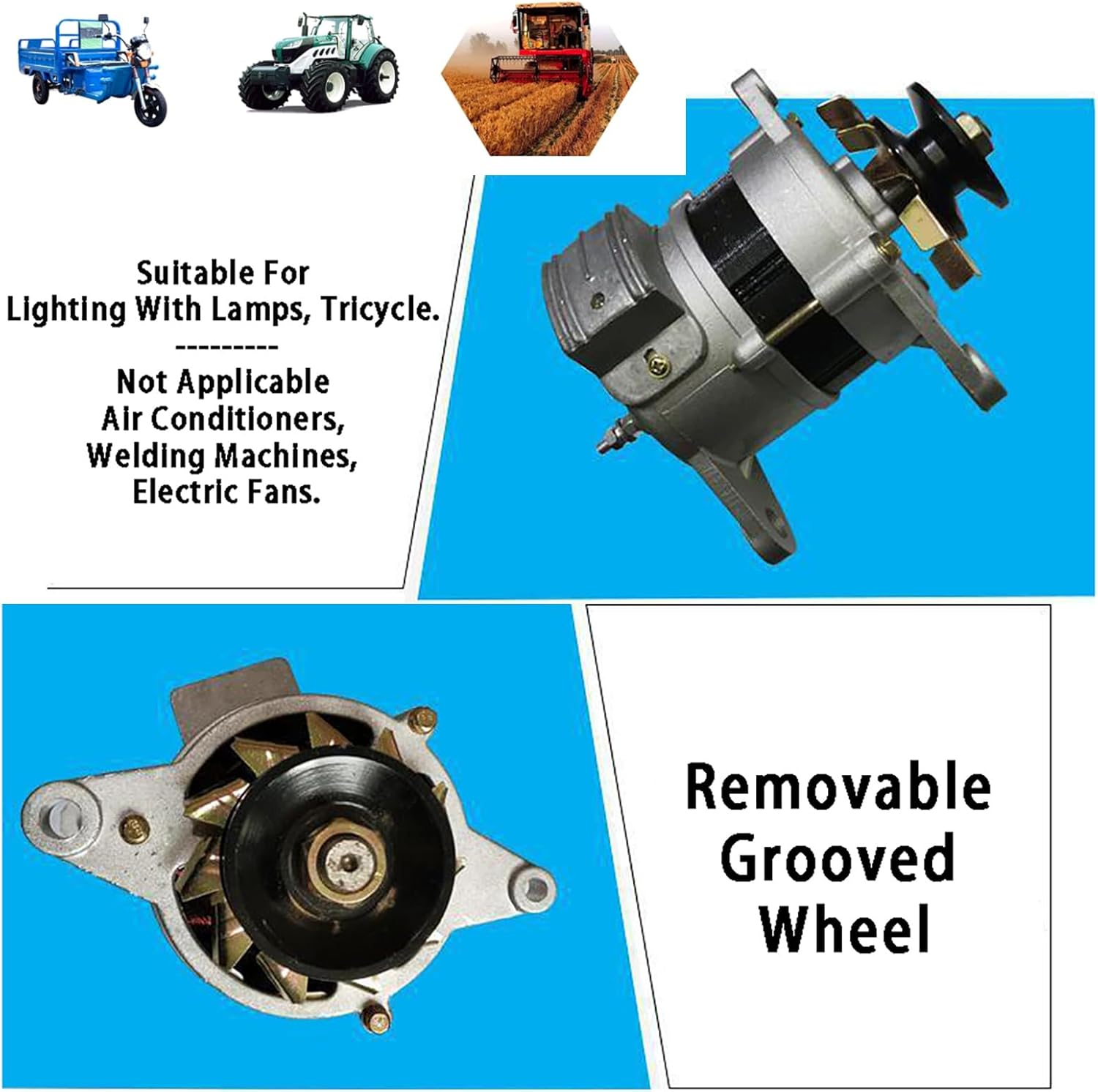 220V Permanent Magnet Generator 800W / 1300W / 1500W Type B Pulley Constant Voltage Alternator Small Pure Copper Wire Core Household Alternator for Lighting with Lights, Tricycles,1500w,220V