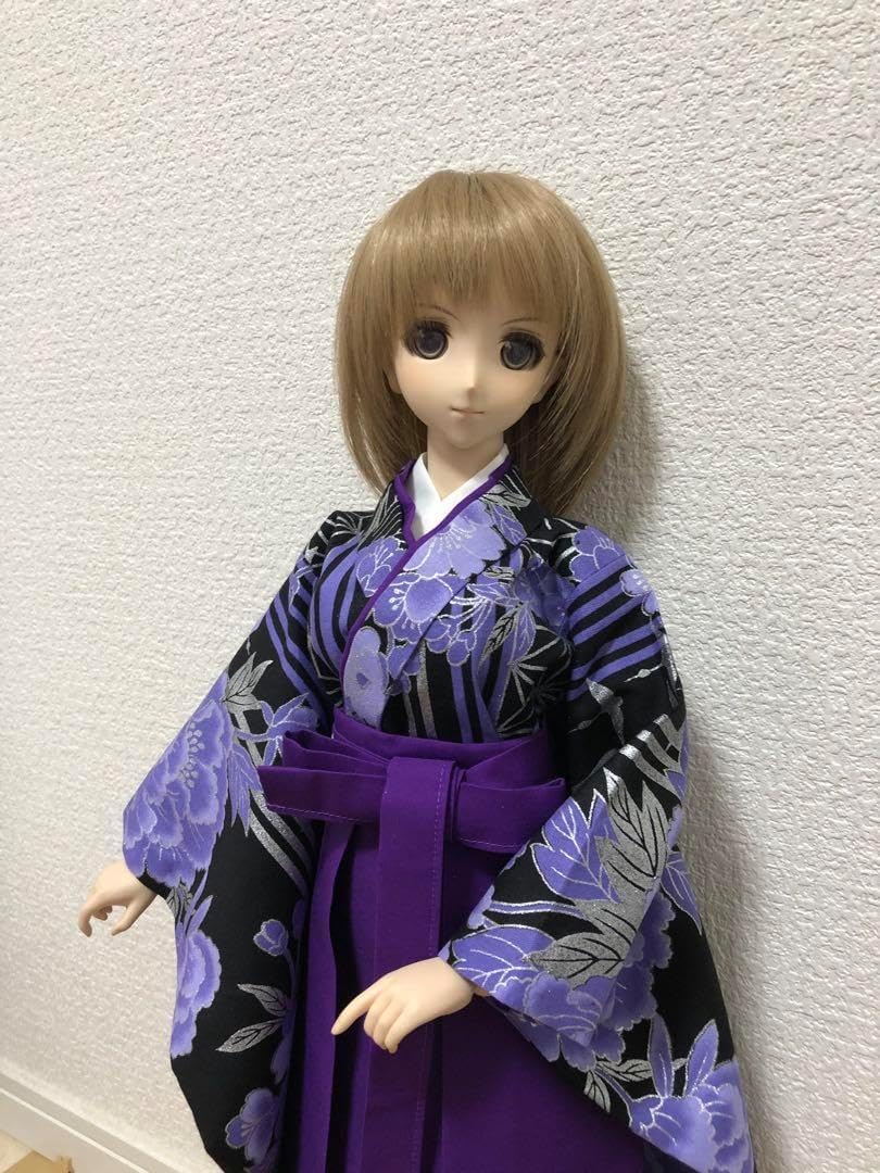 羅紗DD.SD他対応 黒地銀彩牡丹柄着物袴セット JAPAN STYLE×