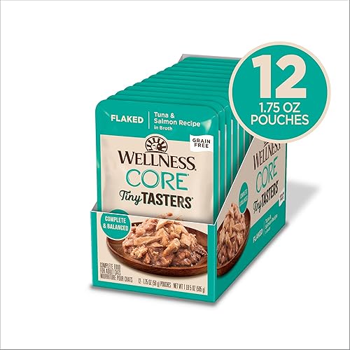 Miniatura 2 de Wellness CORE Tiny Tasters - Alimento húmedo para gatos adultos, natural, rico en proteínas, sin granos, bolsa de 1.75 onzas, paquete de 12, atún y