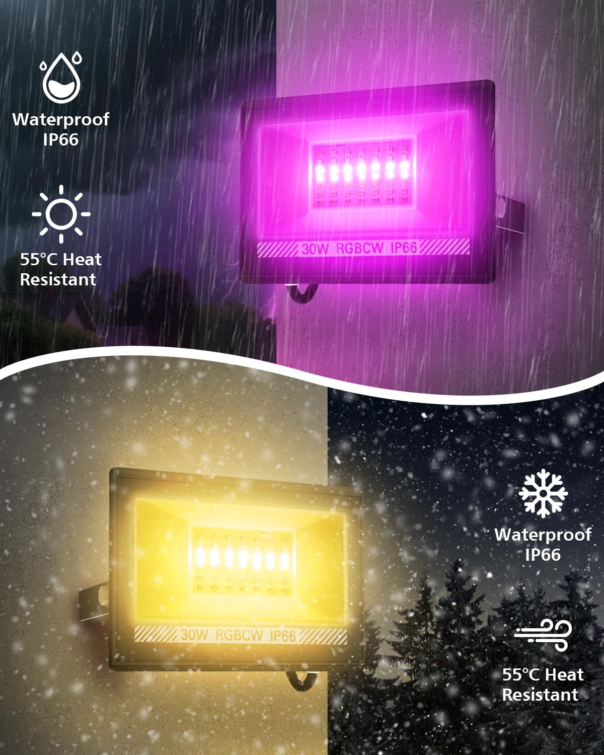T-SUN RGB Faretto LED Esterno 30W con App Bluetooth e Telecomando, 2 Pezzi | Lampada Floodlight Intelligente con Cambio Colore, Timer & Memoria, IP66, Sincronizzabile con la Musica per Giardino, Partito