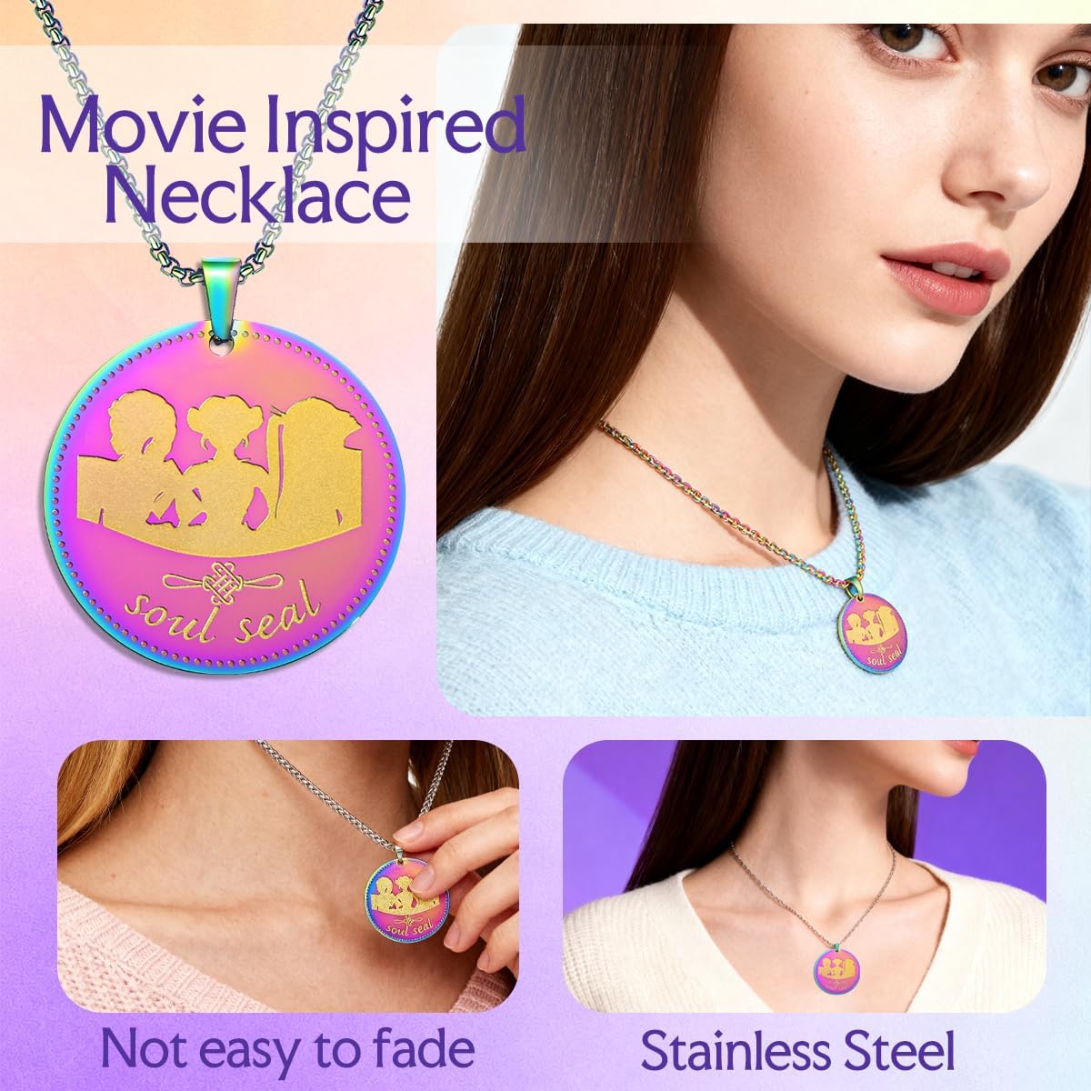 VOJO Movie Inspired Necklace, Stainless Steel Round Medal Pendant Jewelry Accessories Gift - Image 2