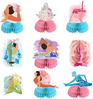 Yoga Honeycomb Centerpieces Yoga Birthday Table Centerpieces for Party, 9 Pcs Yoga Birthday Table Decorations for Sports Fitness Yoga Party Decorations Party Supplies