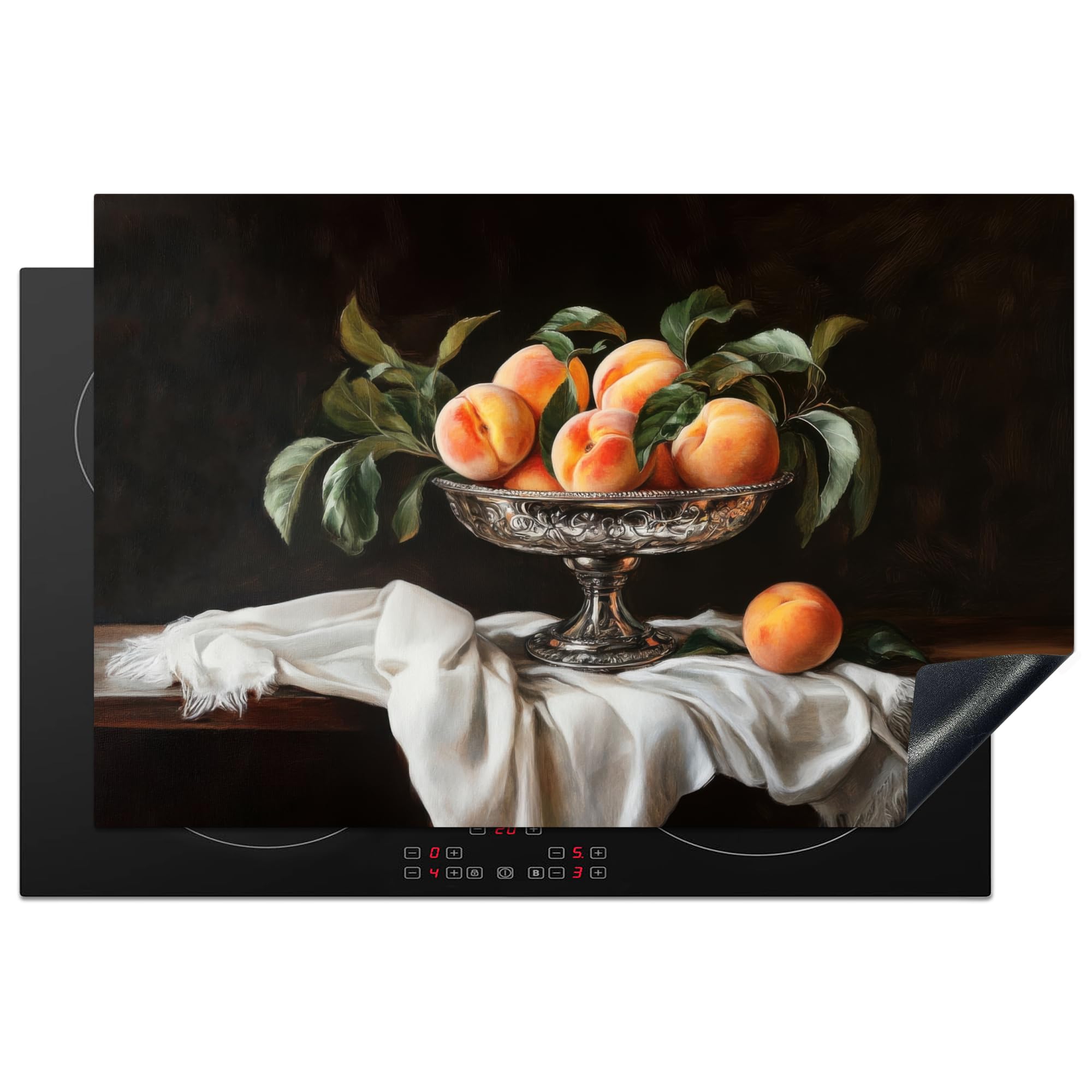 KitchenYeah© Induction Hob Protector Mat 20.8"x32.1" / 81.6x52.7 cm Cooker Top Protectors Cover Ceramic Covers Electric Hobs Vinyl Still Life - Peaches - Vintage