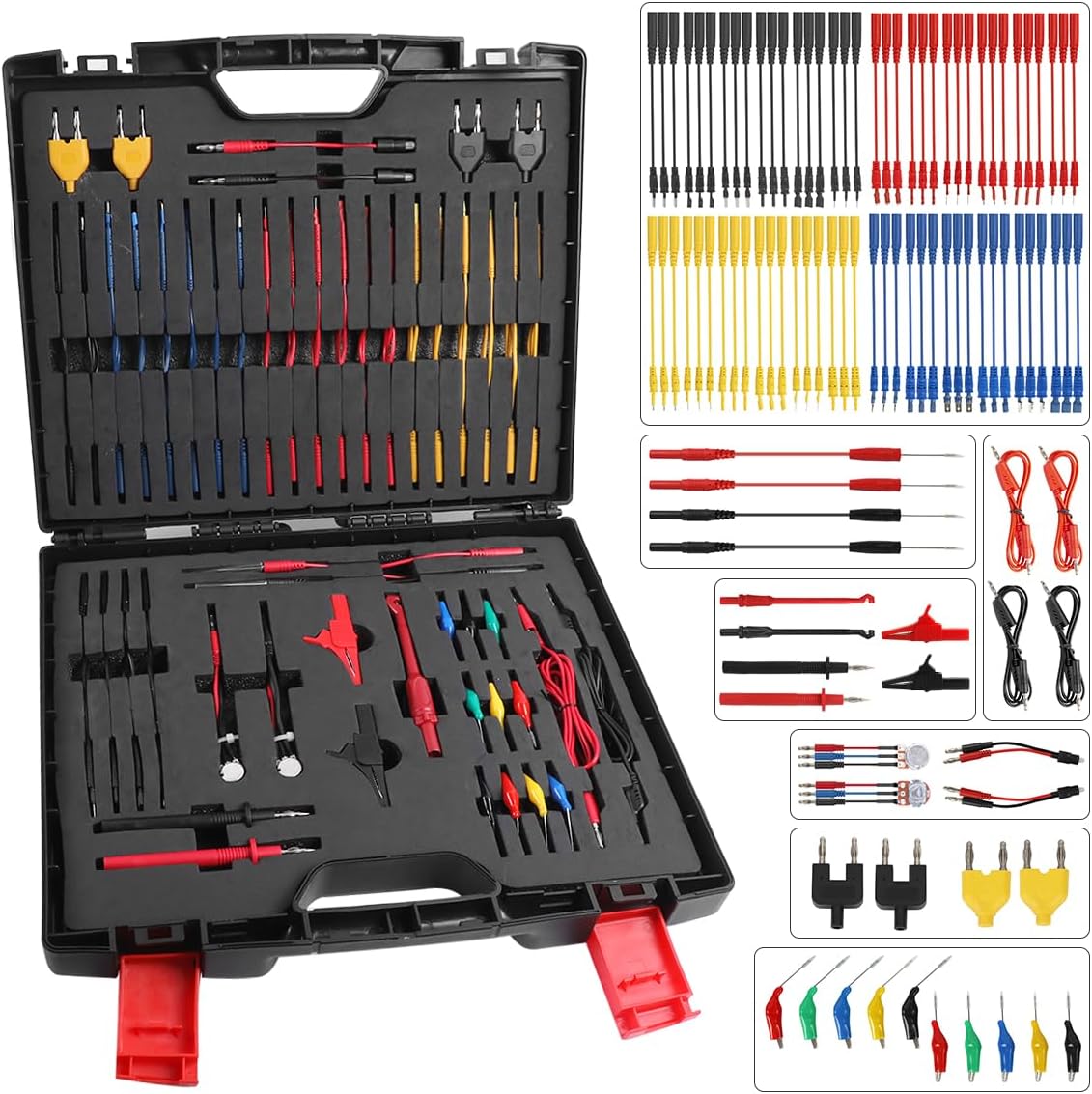Multimeter Test Leads Kit 104PCS Multimeter Leads Kit Multi Function Electrical Back Probe Kit Efficient Automotive Circuit Test Leads Kit Relay Wire Terminal Test Diagnostic Tool with Alligator Clips