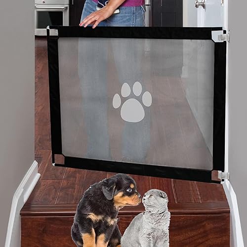 Puerta de perro para mascotas, puerta para perros, para la casa, escaleras, puertas, fijación de tubo de metal grueso, puerta de escalera fácil de