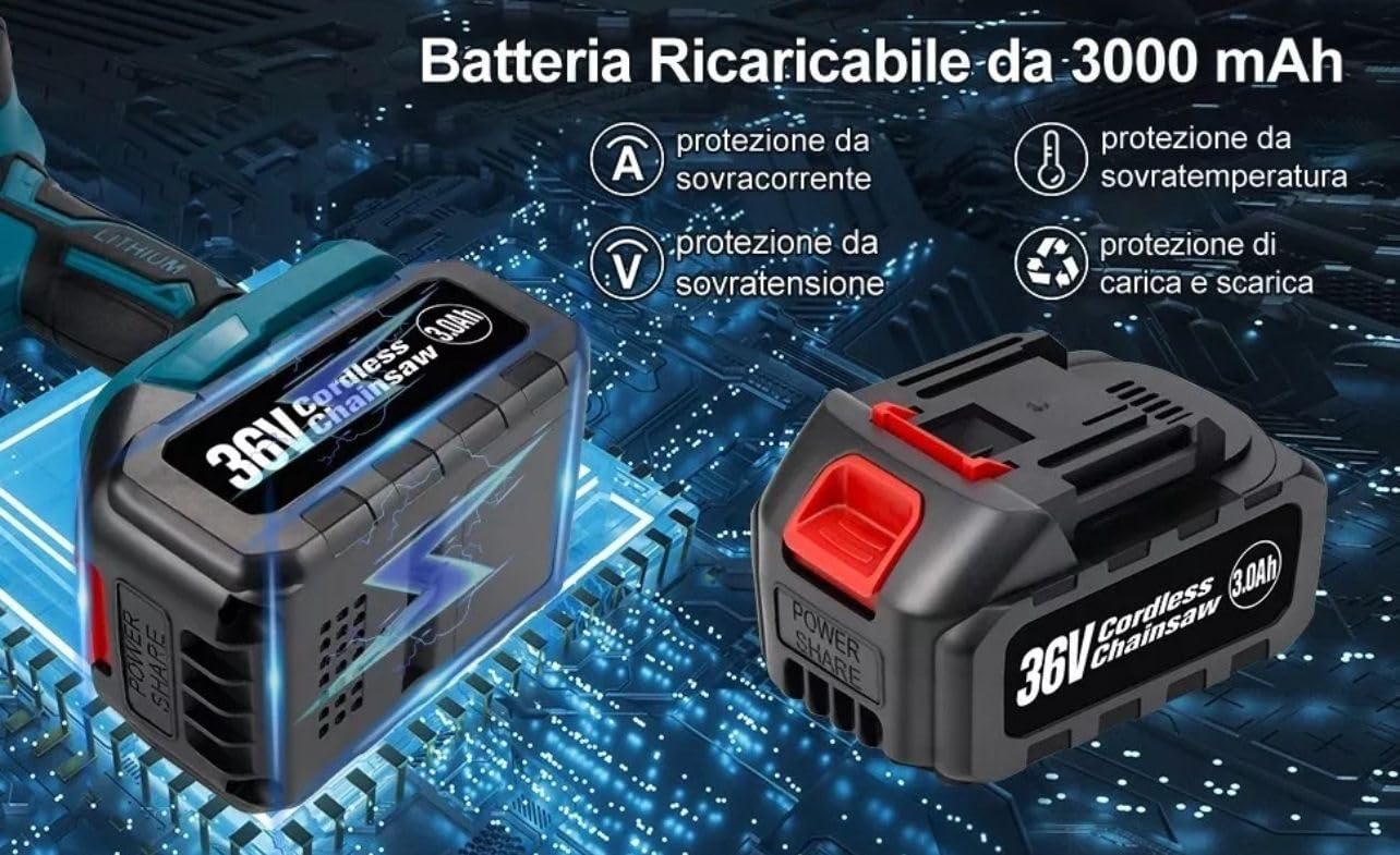 Kit Potatura Motosega Elettrico Forbice Elettrico Faro led da lavoro illuminazione con 2 Batteria 36 V Asta Telescopica per Potatura Alberi Piante Siepi