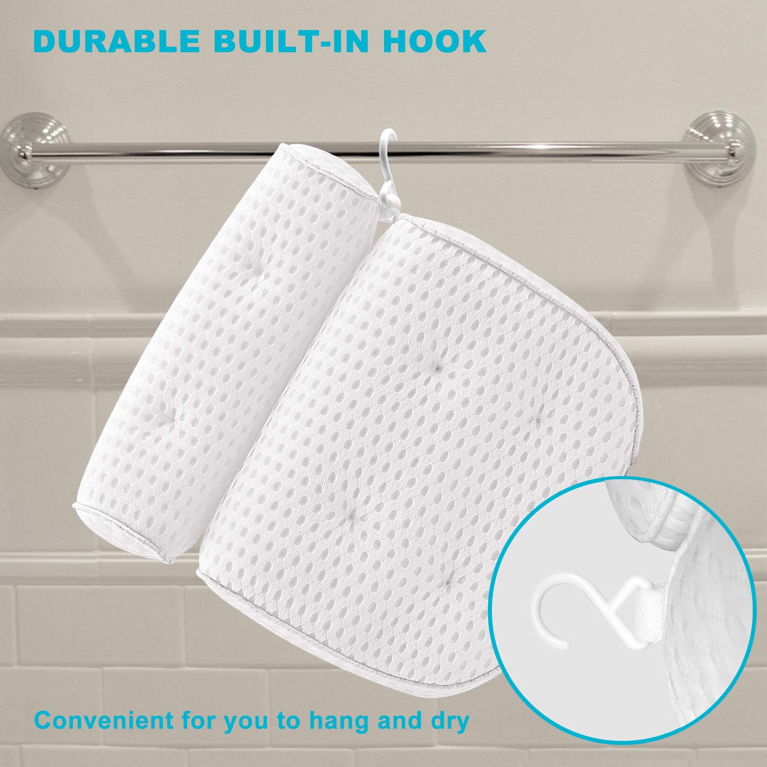 Idle Hippo Bath Pillow Spa Bathtub Pillow with 4D Air Mesh Luxury Bath Pillow with 7 Powerful Suction Cups Head, Back, Shoulder and Neck Support for Hot tub, Jacuzzi and All Bathtub : Beauty