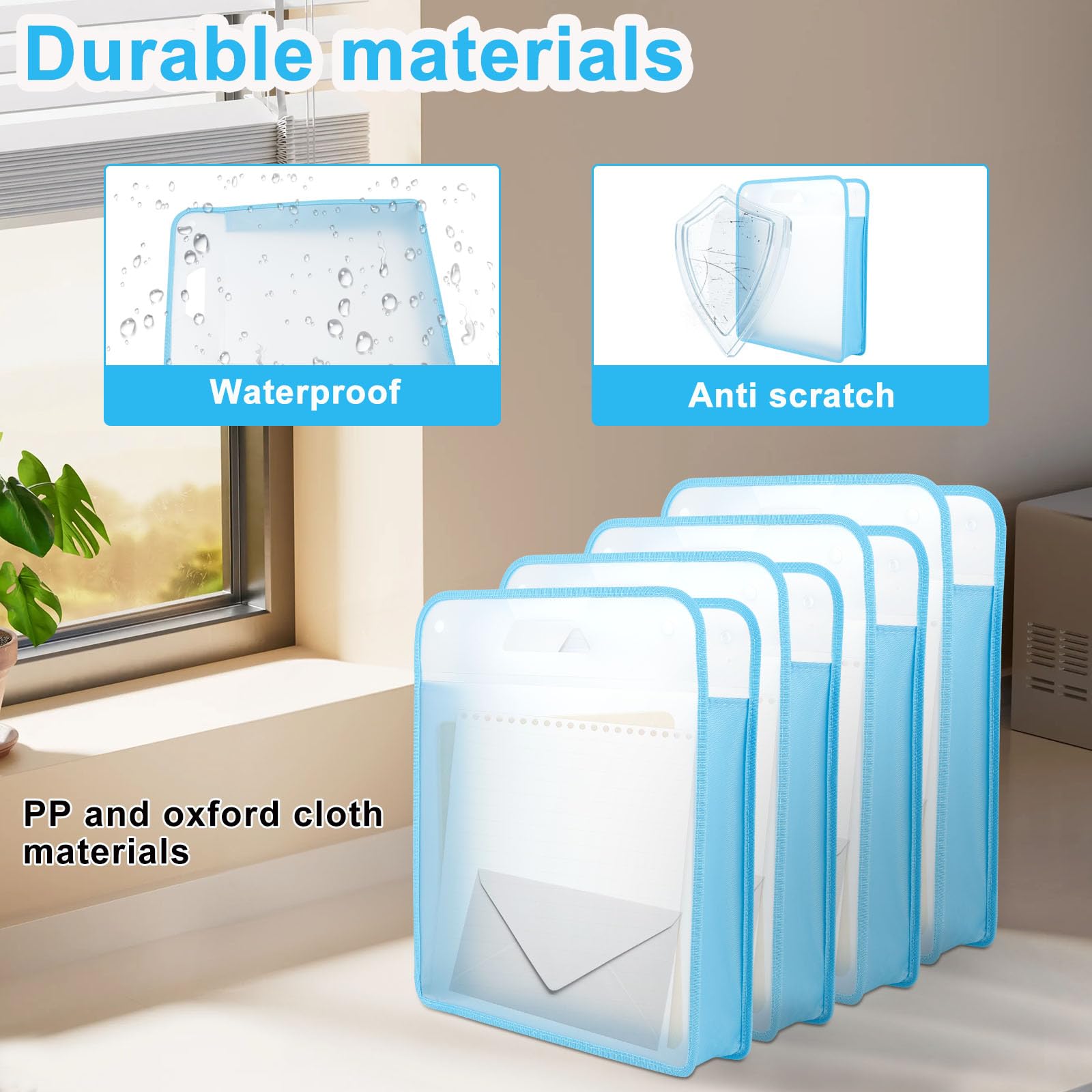 US 3Pcs Scrapbook Paper Storage Organizer Expanding Paper Folder Portable Paper Storage Bag with Double Button for School Office Teacher Student(3,Blue)