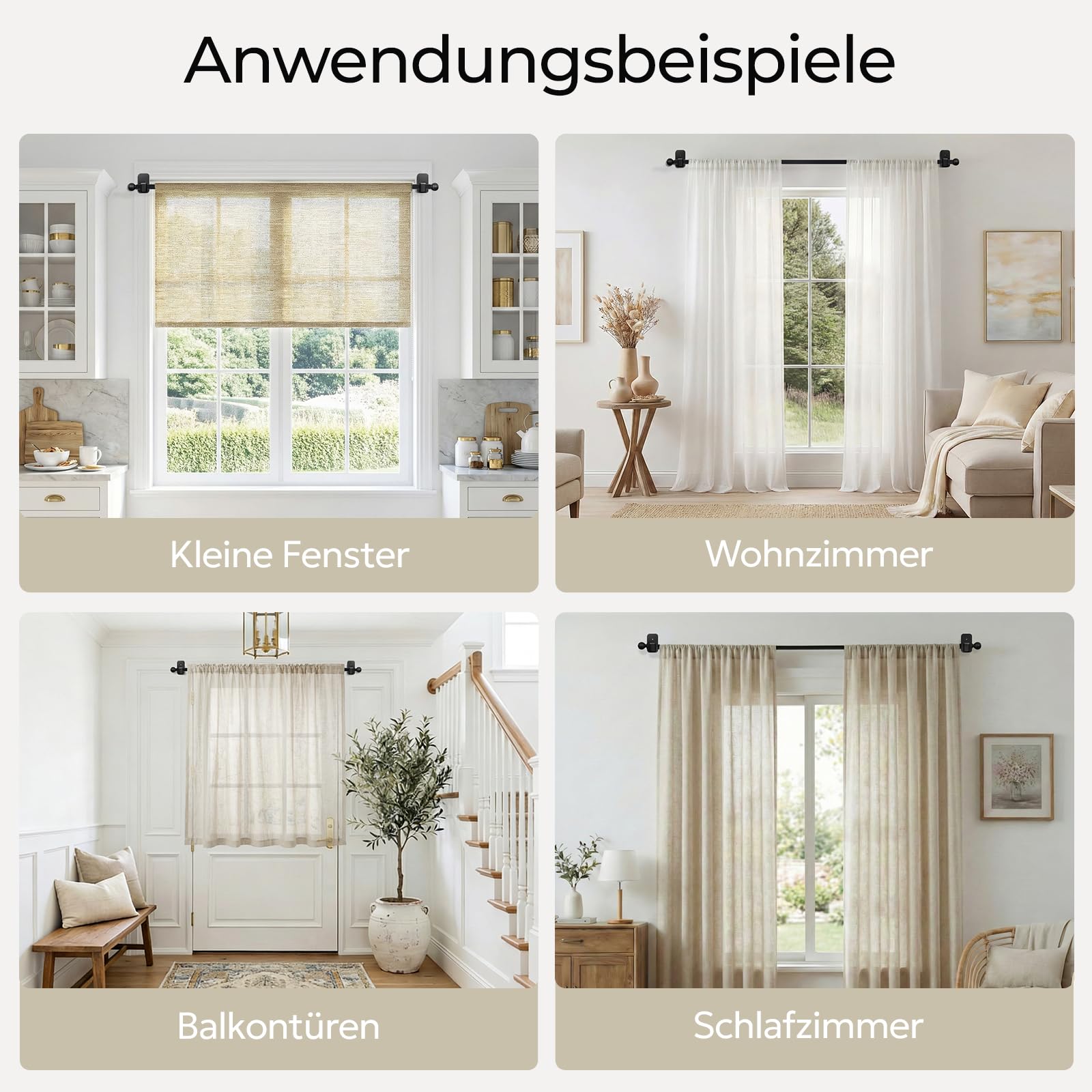 Tringle à Rideaux Sans Perçage 81-218 cm, Barre Extensible Noire Diamètre 16 mm, Supports Adhésifs Sans Trous, Idéal pour Locataires et Installation Temporaire