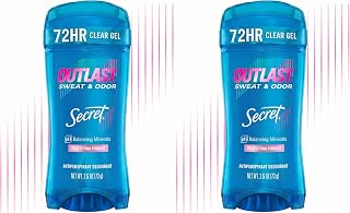 Secret Outlast Antiperspirant Deodorant for Women, Clear Gel, 72hr Sweat and Odor Protection, PH Balancing Minerals, Long Lasting Underarm Deodorant Gel, Protecting Powder Scent, 2.6 oz (Pack of 2)