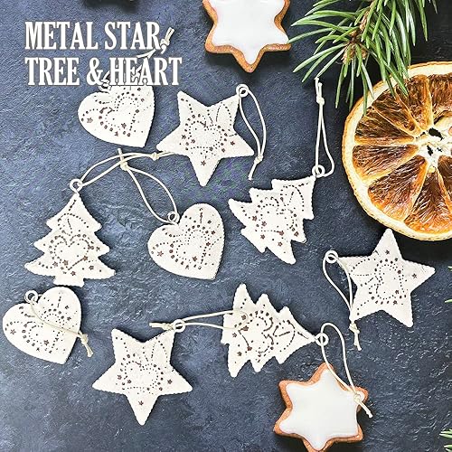 Miniatura 2 de 9 piezas de estrella de metal, árbol de metal, corazón de metal, estrella de granero para decoración del hogar, decoración de pared colgante para
