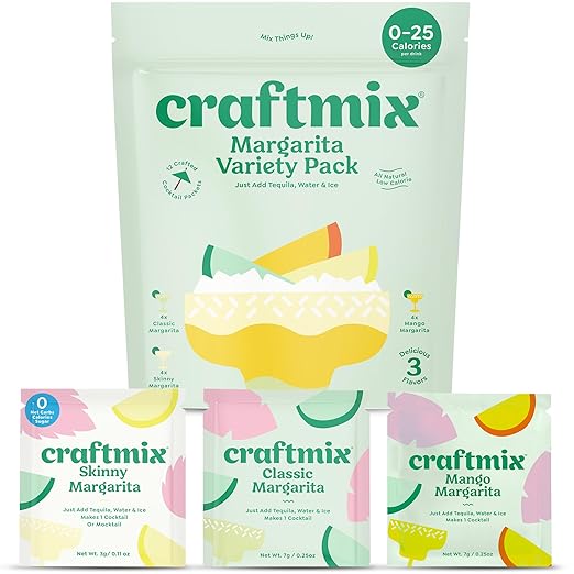 Craftmix Margarita Variety Pack, Makes 12 Drinks, Skinny Cocktail Mixers, Instant Mix Mocktail Kit, Real Fruit, Vegan Low Carb Non-GMO, Dairy Free, Gluten Free, Easy to Mix