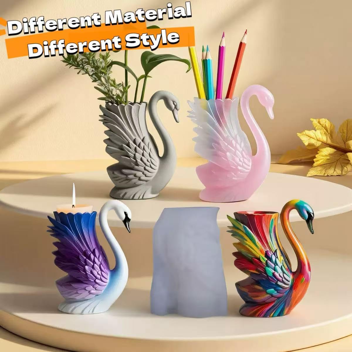 Animal Resin Molds Silicone 3D Cute Swan Epoxy Resin Plaster Candle Holder Wax Molds for Candle Making, Art Crafts DIY Unique Display Home Decor image 3