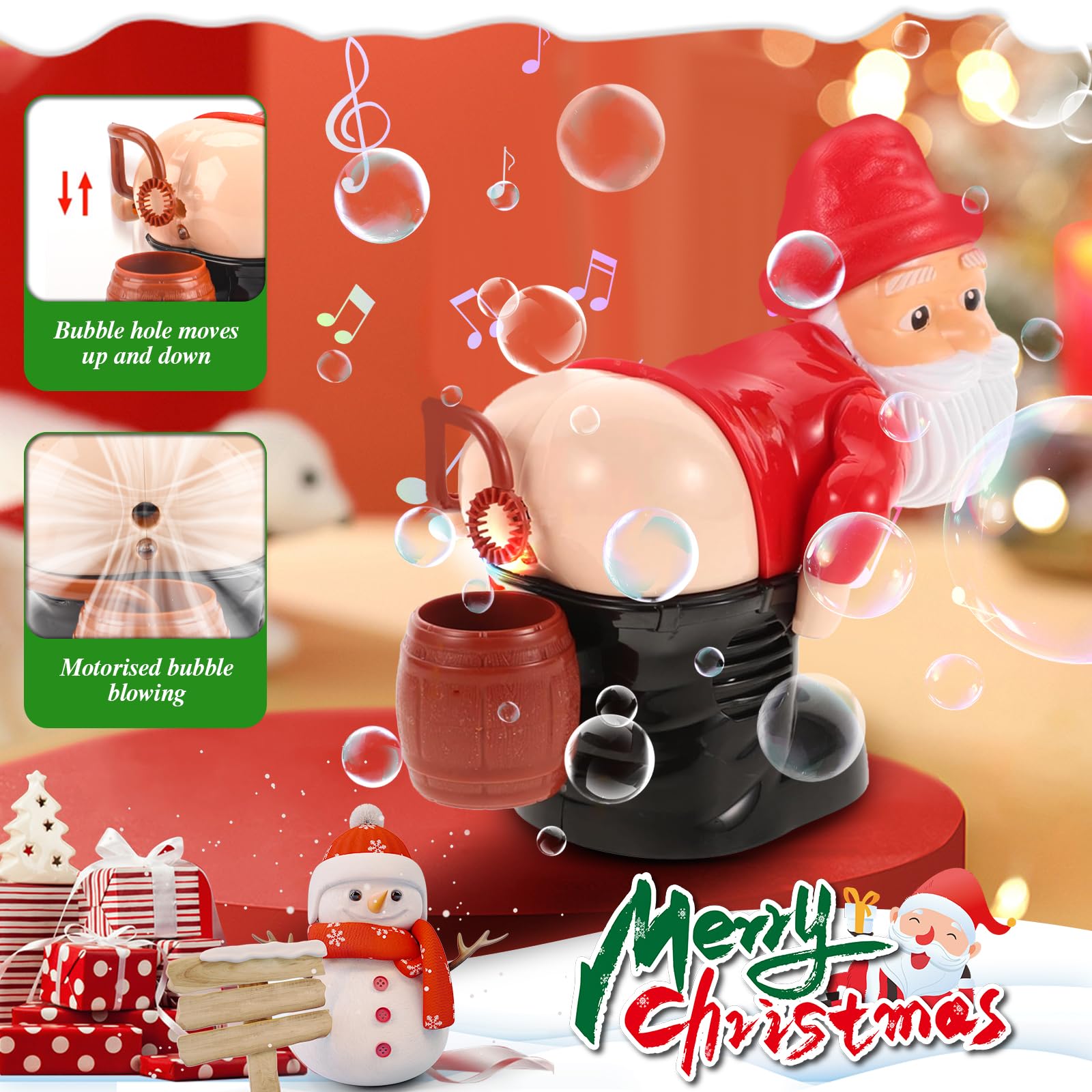 Bubble Solution Farting Santa Bubble Machine,Farting Bubble Machine,Santa Automatic Bubble Machine,Electric Blowing Bubble Toy with Light and Music,Funny Gifts for Christmas Birthdays,Parties - Image 2