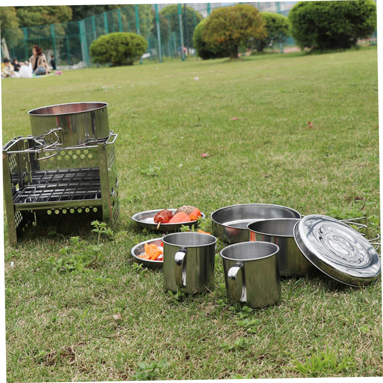Tragbares Campingkochgeschirr Edelstahl 8 Stück Mit Tasche Leichter Outdoor Topf Und Pfannensatz Antihaftbeschichtet Für Wandern Picknick Rucksacktouristen
